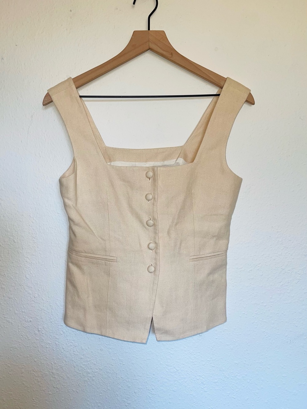 SEZANE Zelinda Linen Vest Top Blouse Square Neck Ivory Ecru Size 2
